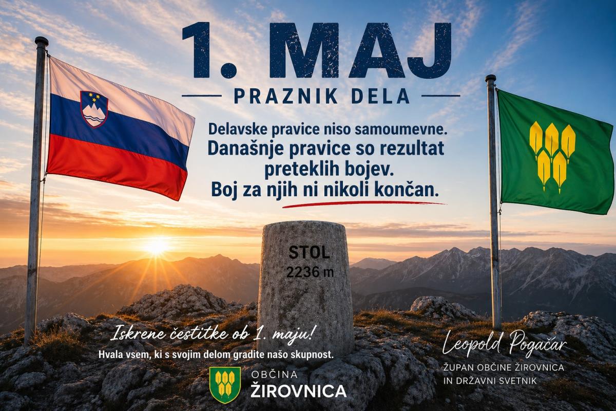 1. MAJ ČESTITKA Z NAPISOM IN SLO ZASTAVO